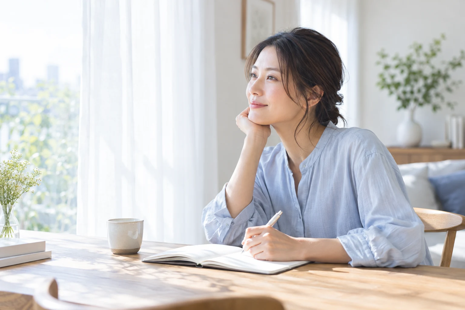ノートを開いて自分の気持ちを整理する女性のイメージ